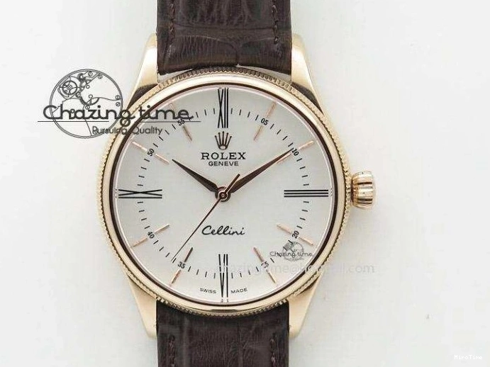 MiroTime 0419 Cellini Date YG White Numeral Dial On Brown Leather Strap A Affordable 3883